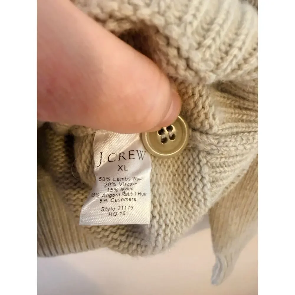 J. Crew Mens Button V-Neck Button Wool Blend Knit Pullover Light Academia XL